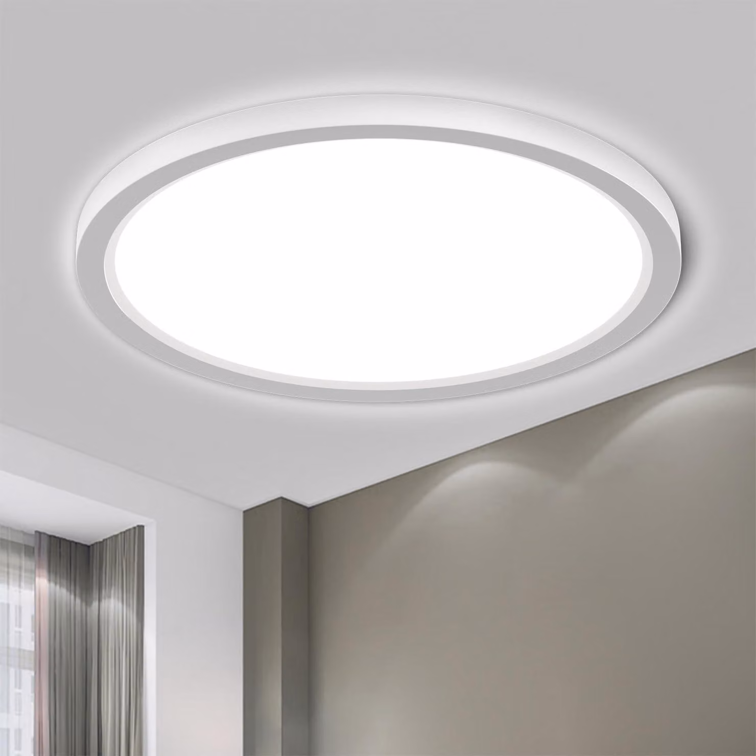 LQWELL Lampada da soffitto a LED IP44, resistente agli spruzzi d'acqua, rotonda e piatta, 36W, 6000K, 4320LM, moderna e sobria, sottile, per soggiorno, 400×24 mm