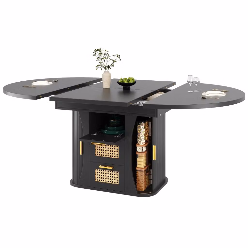 Tavolo da pranzo allungabile moderno con piano piatto e struttura in metallo e MDF, colore nero, L: 118 cm, P: 77,1 cm, H: 75 cm – 2