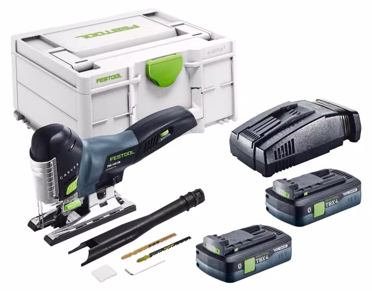 Seghetto alternativo a batteria Festool PSC 420 EB-Basic 18 V 120 mm Brushless + 2 batterie da 4,0 Ah + caricabatterie rapido + Systainer