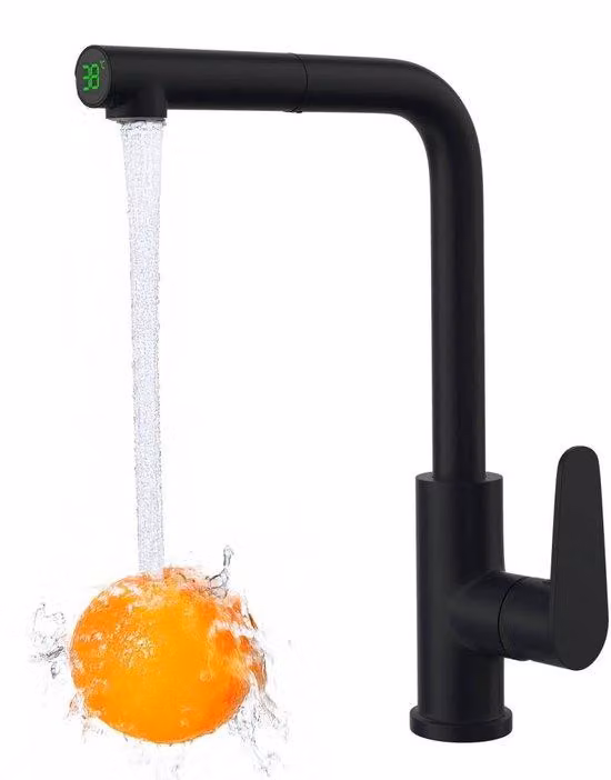 Rubinetto da cucina nero con getto estraibile, orientabile a 360°, ad alta pressione