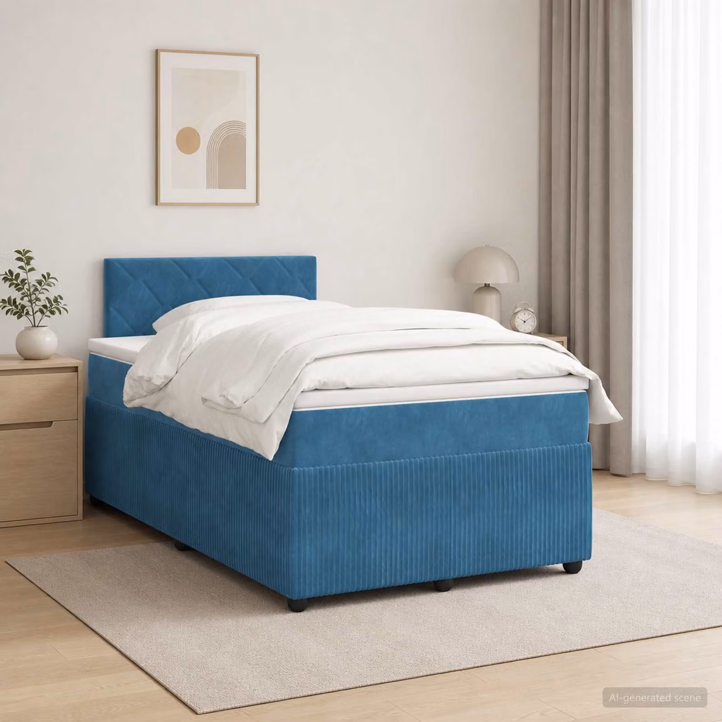 Letto box spring con materasso ibrido vidaXL in velluto blu scuro, L/P: 120 x 200 cm