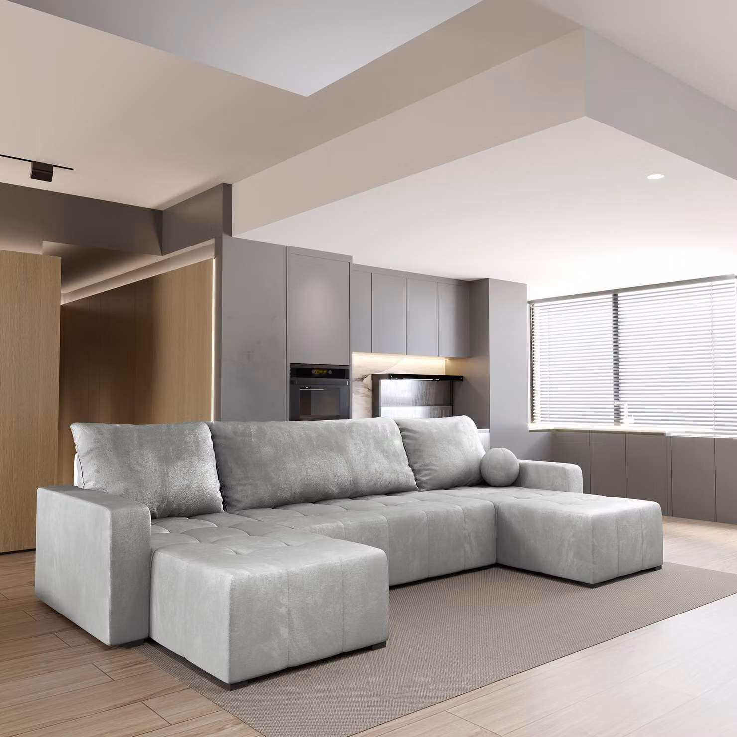 Divano angolare Masseno TOLARI con funzione letto a U, divano con box letto, divano da salotto, divano, divano, divano letto, set di divani - grigio chiaro, PAROS 05
