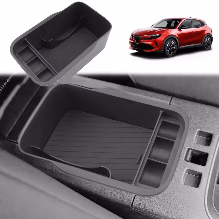 Contenitore portaoggetti per la console centrale di Alfa Romeo Junior, modelli dal 2024 al 2028, completo di tappetini