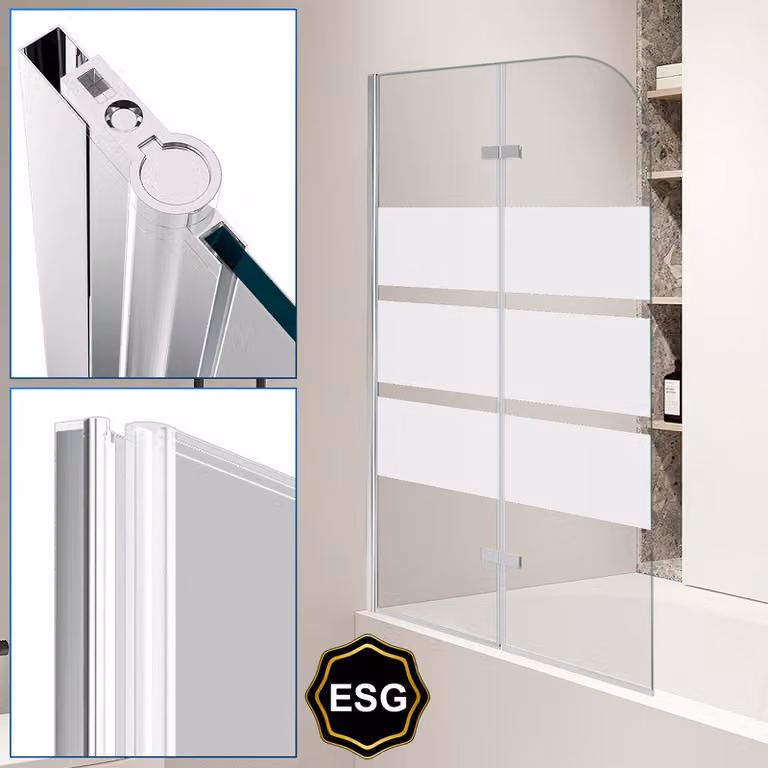 Clanmacy bagno allegato doccia schermo pieghevole vasca da bagno cabina doccia in 6 mm NANO 180 ° ESG vetro trasparente destra e sinistra montabile 2 pezzi pieghevole 100 * 140CM bianco