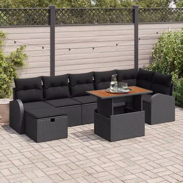 Set Divano da Giardino 8 pz Nero polyrattan 3361310