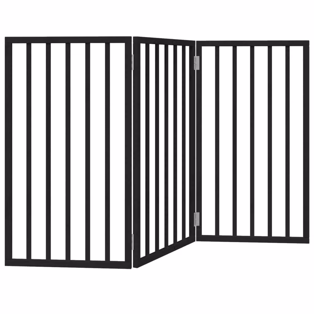 Cancello per Cani Pieghevole 3 Pannelli Nero 150cm Legno Pioppo