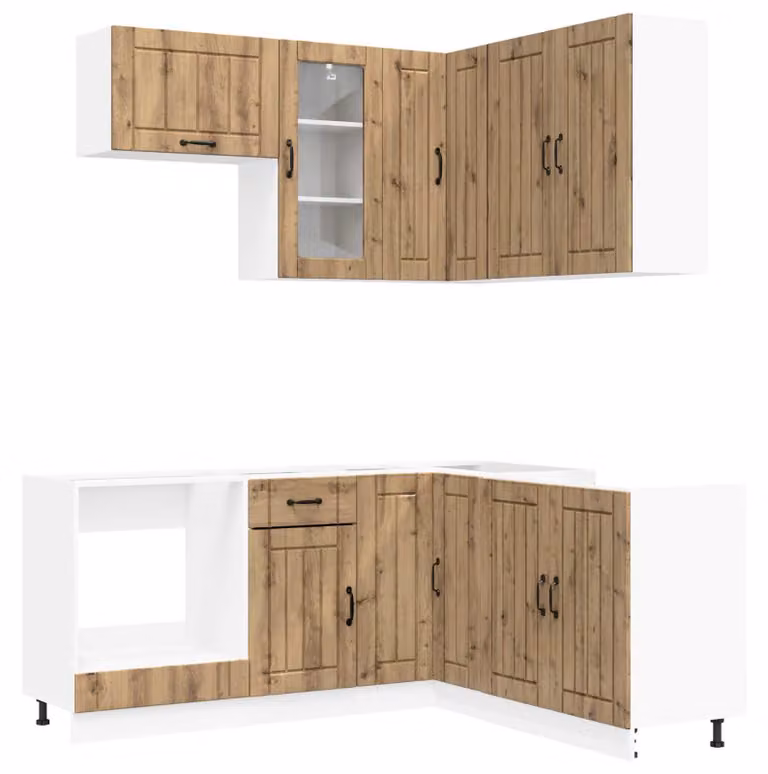 Set da cucina LUCCA, 8 pezzi, realizzato in materiale composito effetto legno "Artisan Rovere"