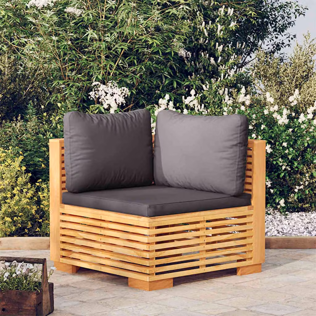 vidaXL Divano Angolare da Giardino in Legno di Teak con Cuscini Grigio