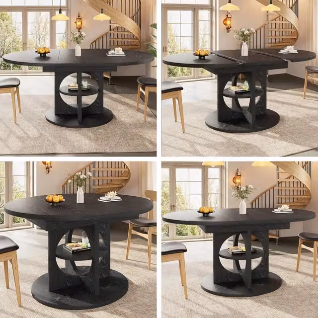 Tavolo da pranzo allungabile ¨C Minimal ¨C Effetto legno nero 110-150cm rotondo ovale