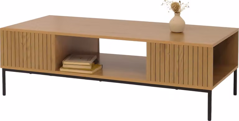 Tavolino HWC-O39, tavolo tavolo divano tavolino ripiano, melamina MDF 39x120x60cm ~ natura