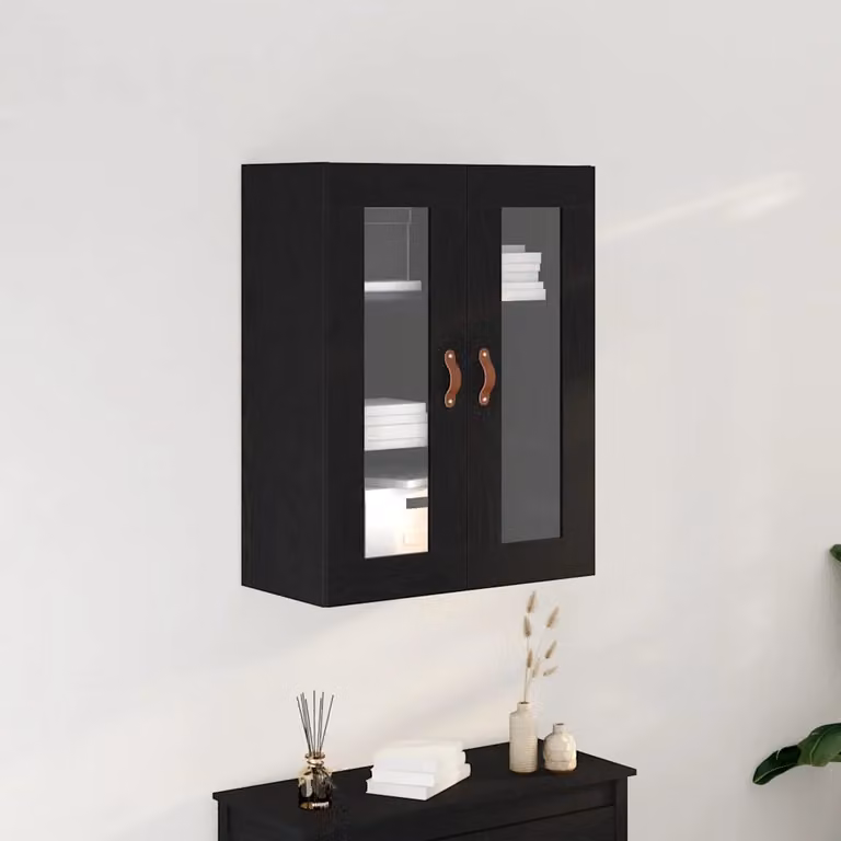 Armadietto a muro moderno vidaXL in legno e vetro nero con ante in vetro e ripiani interni L/P/H: 69,5 x 34 x 90 cm