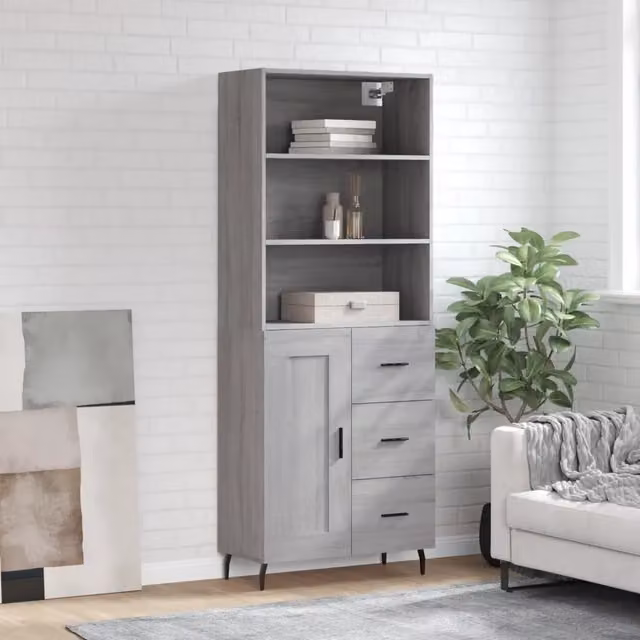 Credenza moderna vidaXL in legno e metallo, Grigio, L: 69,5 cm, P: 34 cm, H: 180 cm – 1