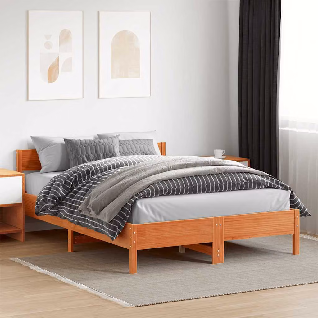 Letto in legno di pino vidaXL color marrone cera con doghe piatte, L/P: 120 x 200 cm