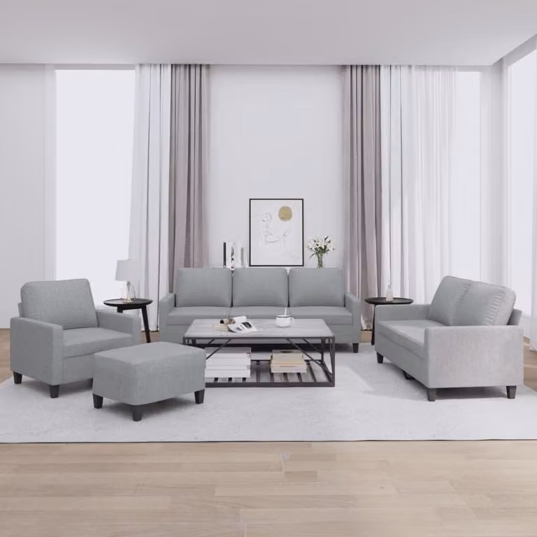 vidaXL Set di Divani Moderno 4 Pezzi in Tessuto Grigio con Cuscini e Ottoman