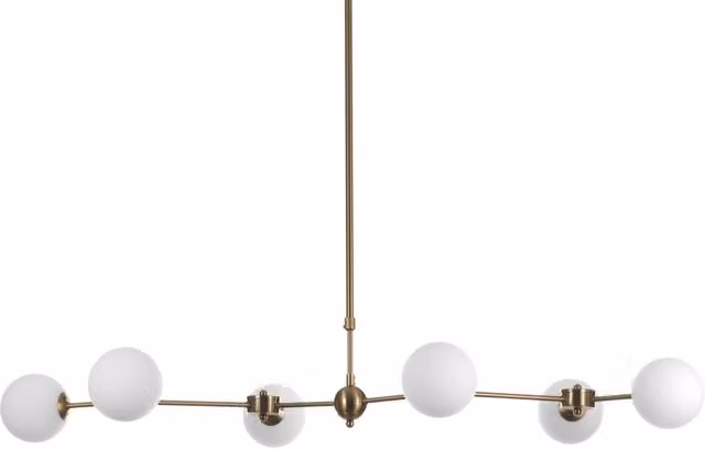Lampadario a sospensione moderno ORESTELUCHETTA in metallo e vetro color oro e bianco, regolabile, L: 120 cm, P: 68 cm, H: da 90 a 150 cm