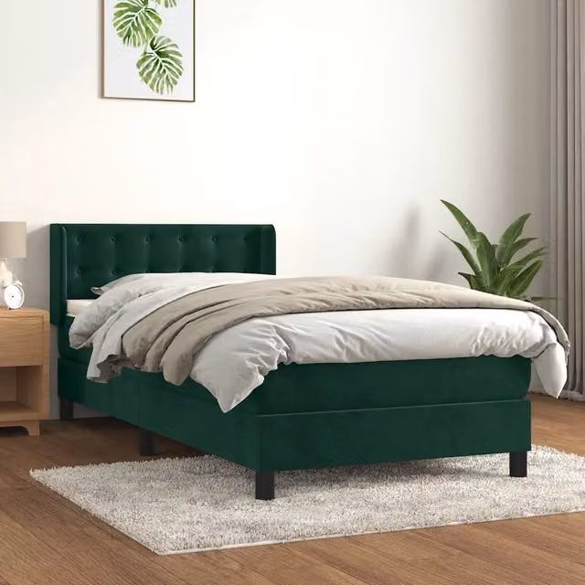 Giroletto a Molle con Materasso-Struttura Letto Verde Scuro 100x200 cm Velluto 405116