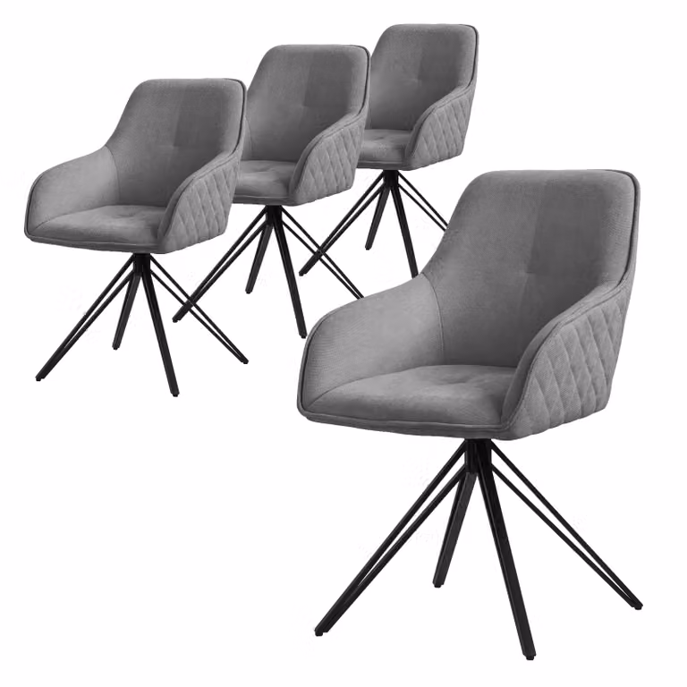 ML-Design 4x sedia da pranzo girevole, grigia, in tessuto intrecciato con gambe in metallo