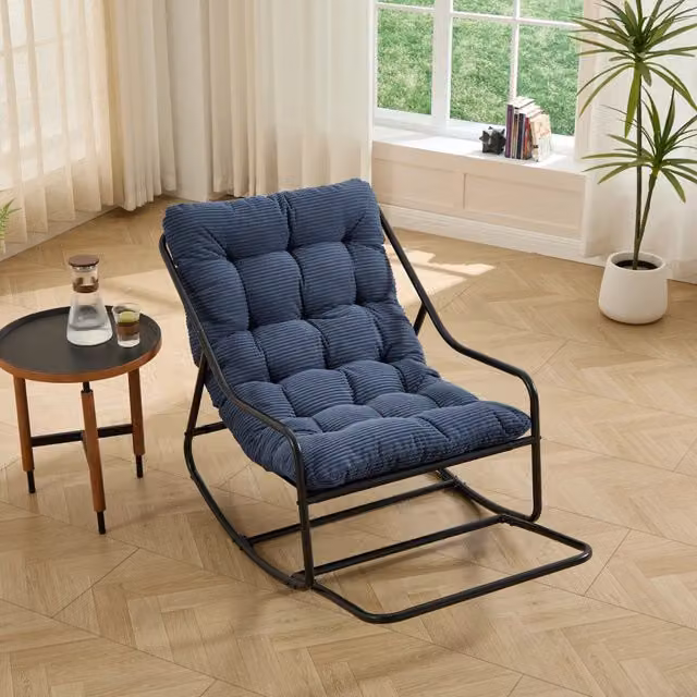 Poltrona Dondolo da Esterno ¨C MINIMAL ¨C Tessuto Blu Navy, Struttura Nera