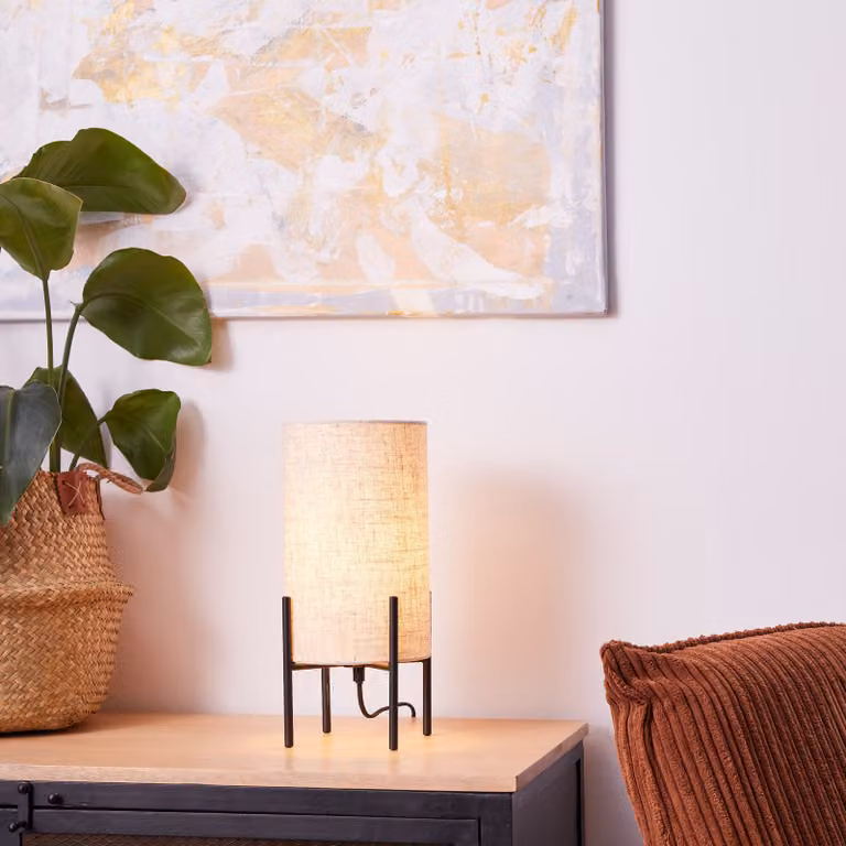 BRILLIANT lampada da tavolo naturale FAIRHILL | Lampada da tavolo con paralume in lino | Attacco E27 max. 25 W | Metallo/tessuto
