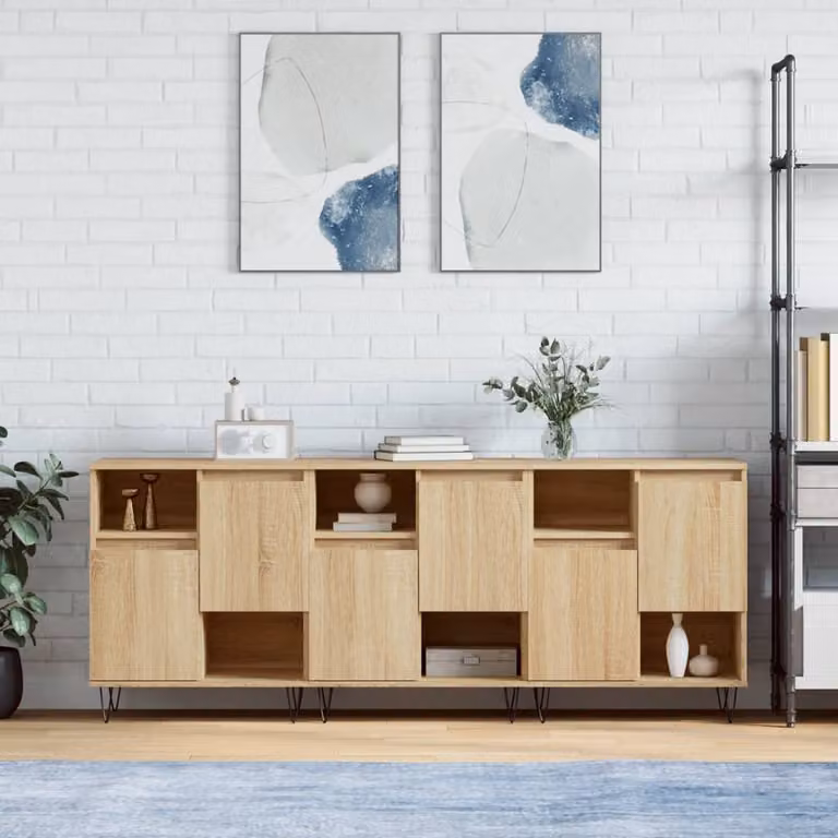Set di 3 credenze vidaXL in legno multistrato e MDF, colore rovere Sonoma, design classico per soggiorno e sala da pranzo