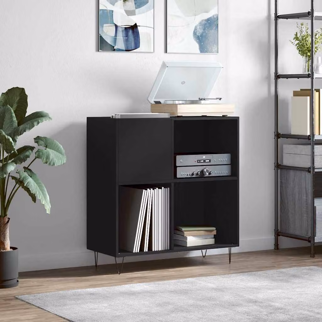 vidaXL Mobile Porta Dischi in Stile Industrial, Nero, L 84,5 cm x P 38 cm x H 89 cm