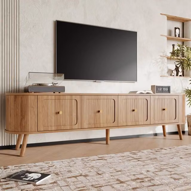 Mobile TV 180x38x47 cm con ante a ribalta MDF e pannello truciolare naturale
