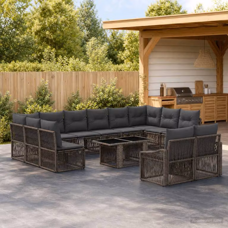 Set Divano da Giardino vidaXL 13 pz in Polyrattan Grigio e Antracite con Cuscini e Tavolino