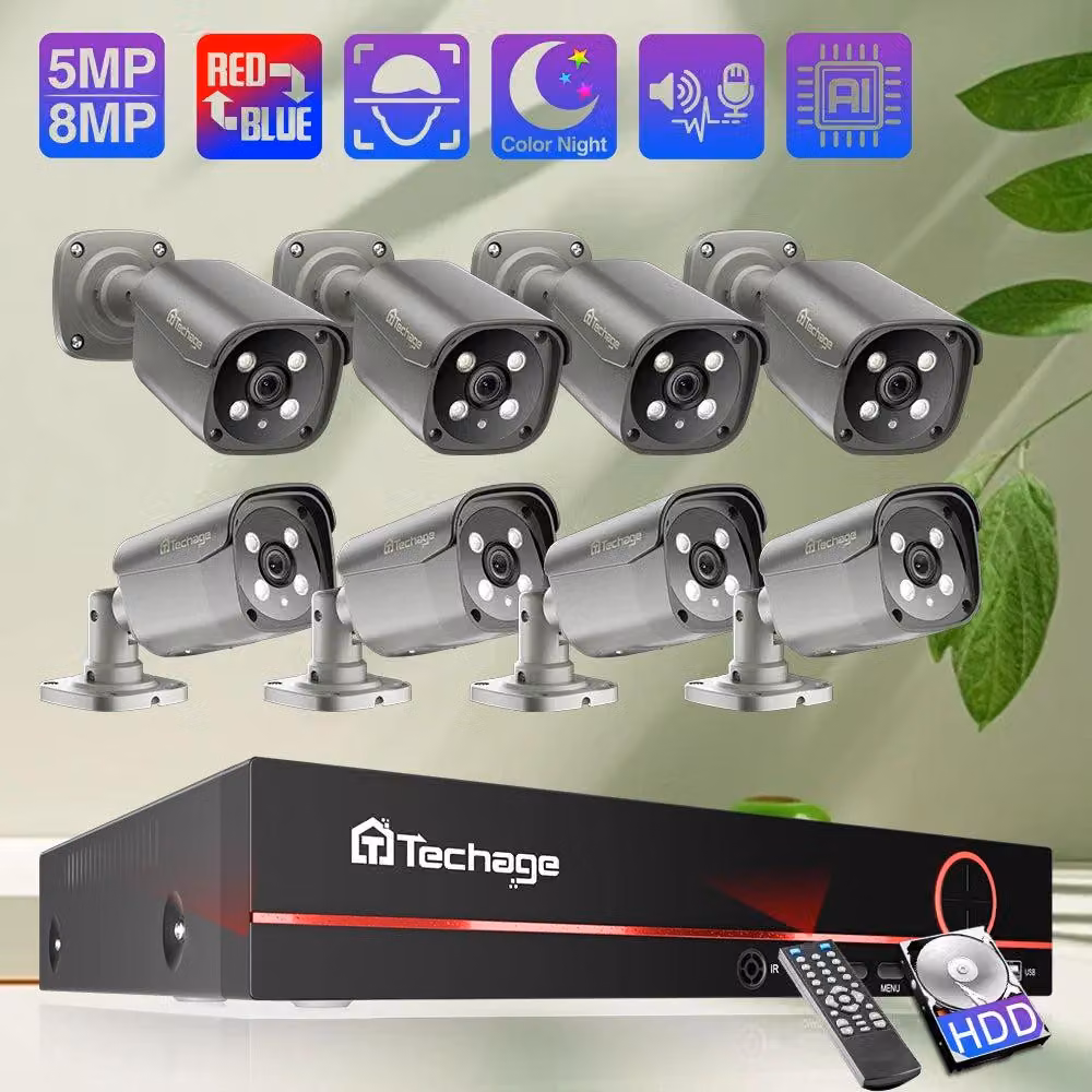 Kit di telecamere di sicurezza a 8 canali, risoluzione 4K HD, con audio bidirezionale e rilevamento facciale