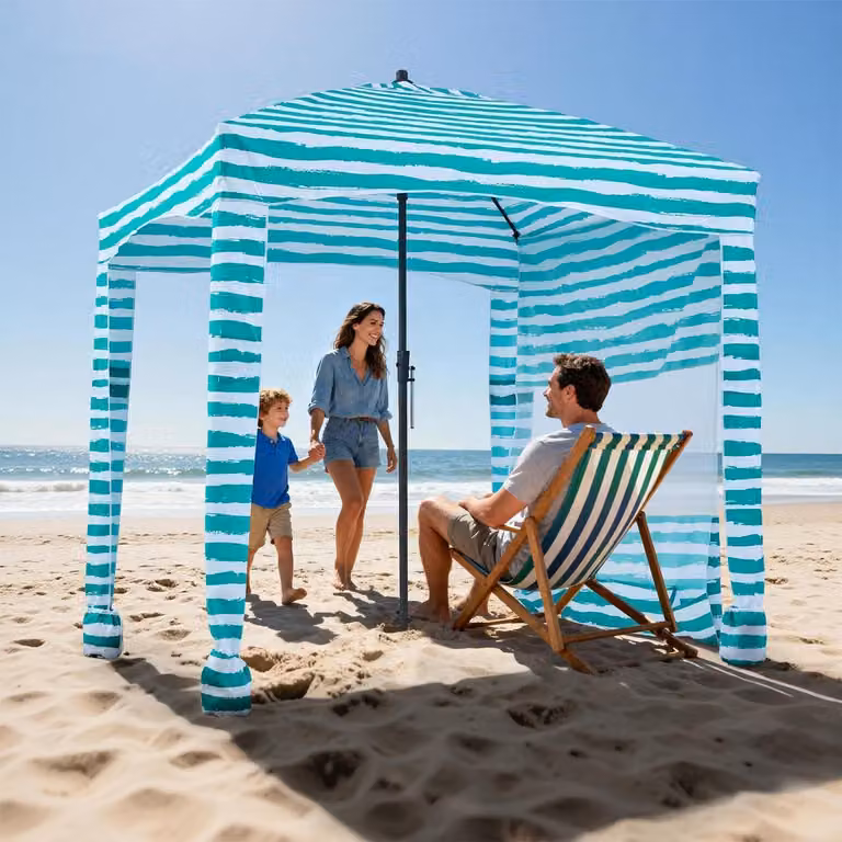 Tenda da spiaggia 183 x 183 cm con parete laterale, protezione solare UPF 50+, portatile, con righe verdi