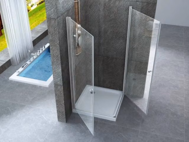 Box doccia due lati battente interno esterno cristallo 8mm trasparente anticalcare h.195 PERLA DOUBLE 70x90 cm,Flacone anticalcare escluso