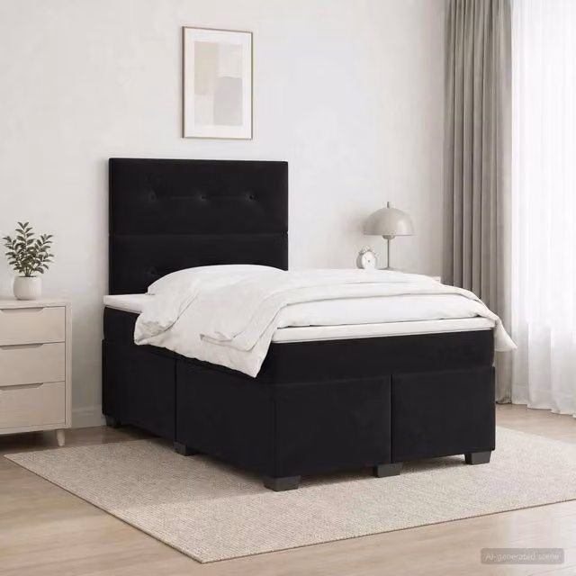 Letto box spring con materasso ibrido vidaXL in velluto nero con porta USB e illuminazione sottostante L/P: 120 x 200 cm