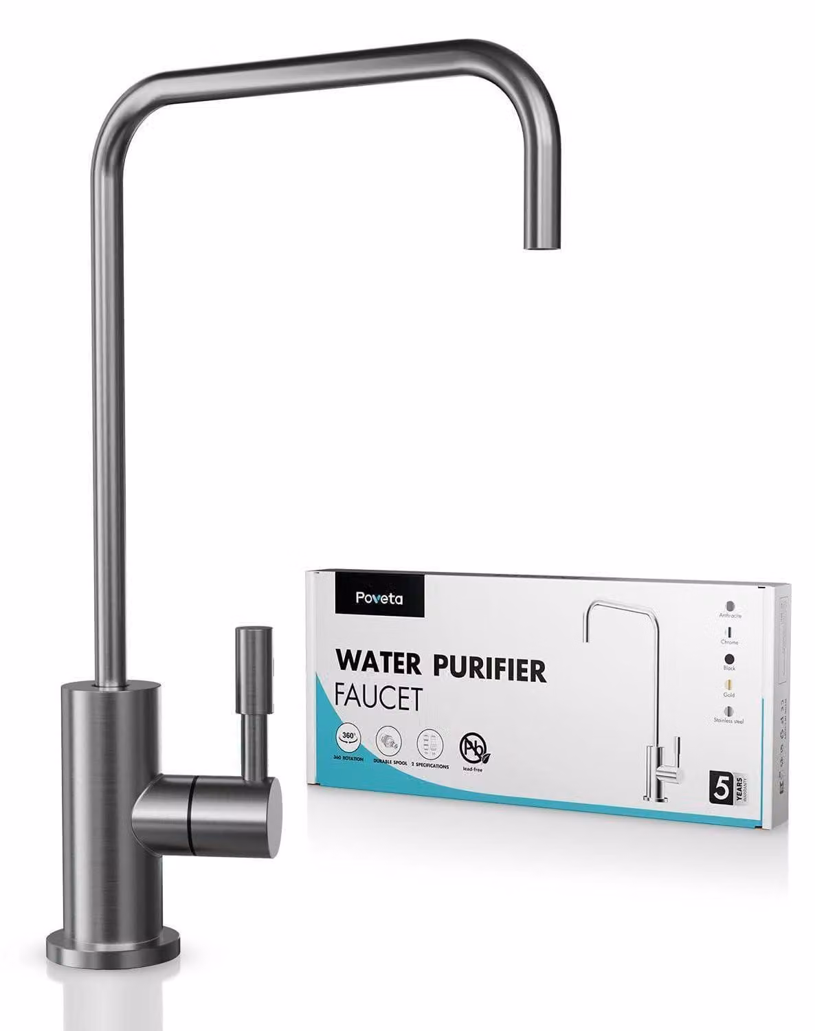 Miscelatore da cucina per acqua potabile, acciaio inossidabile, colore antracite, girevole a 360°