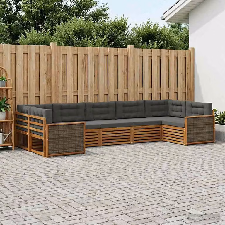 Set di divani da esterno vidaXL a forma di U in legno di acacia con cuscini, colore marrone e antracite