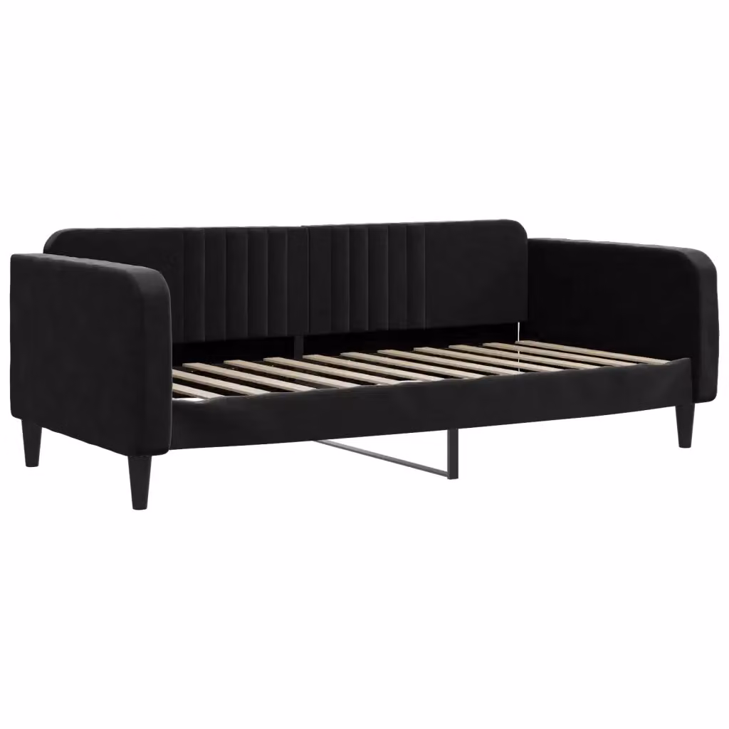 Letto singolo moderno vidaXL in velluto nero con struttura in legno e metallo L/P/H: 223 x 90 x 151 cm – 2