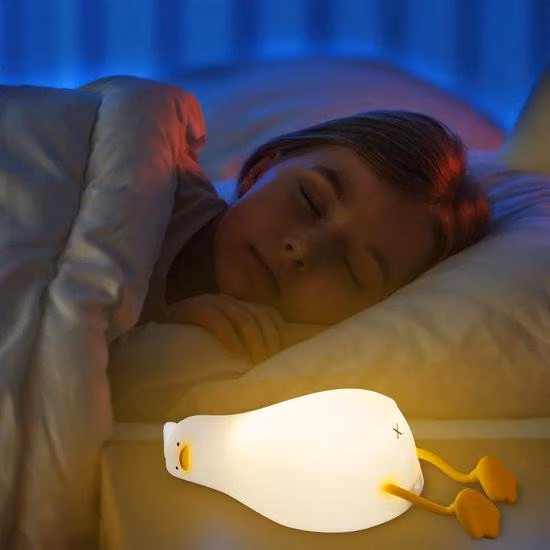 Lampada da comodino in silicone con motivo a paperelle - Ricaricabile tramite USB - 3 livelli di luminosità - Con supporto per telefono - Gialla