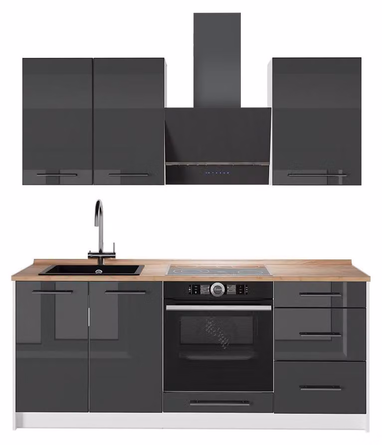 Cucina monoblocco Vicco Fame-Line Antracite lucido/Bianco 190 cm, PL Rovere, Model 64904