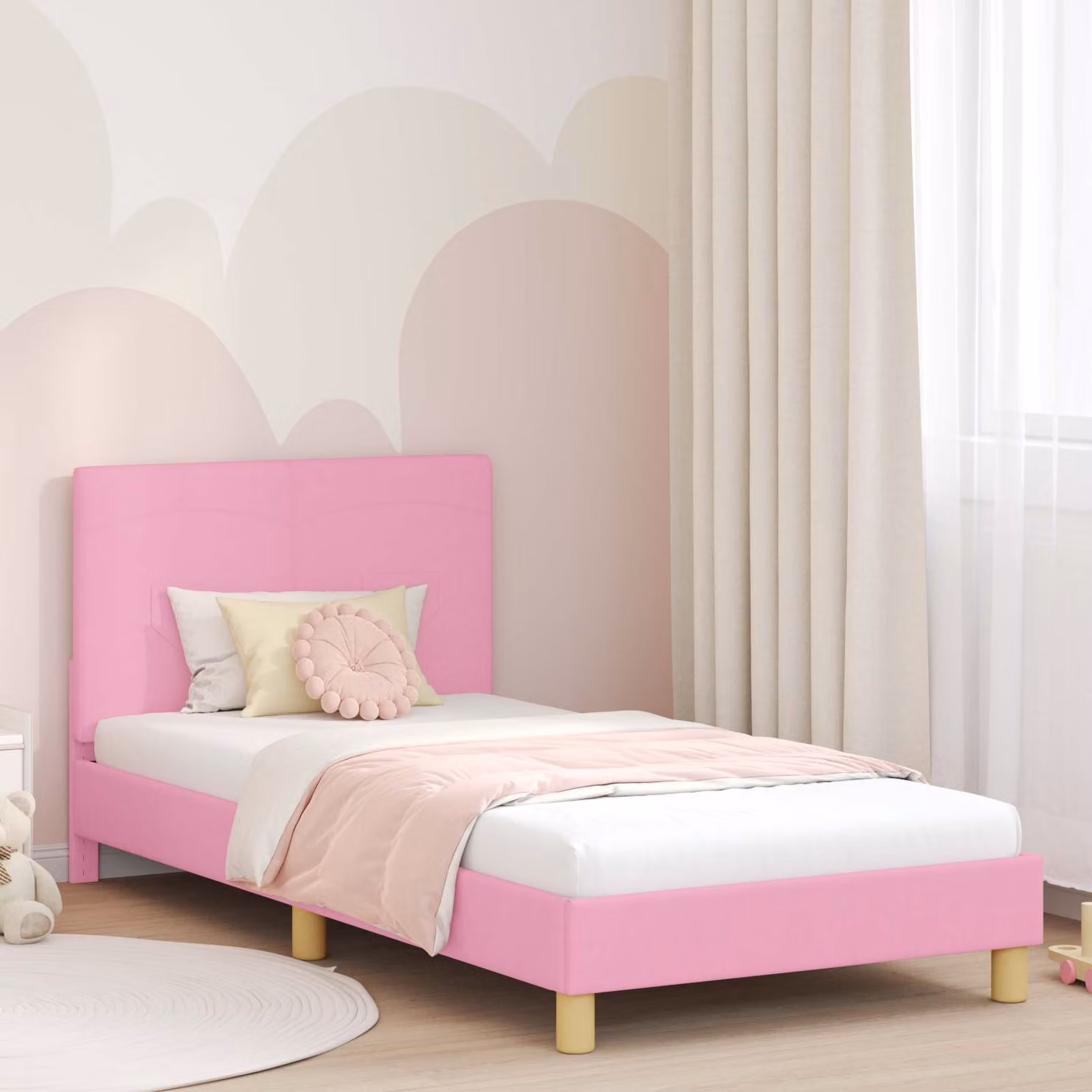 vidaXL Struttura letto per bambini con testata a casetta e ripiani laterali, Rosa, L/P/H: 90 x 200 x 103 cm