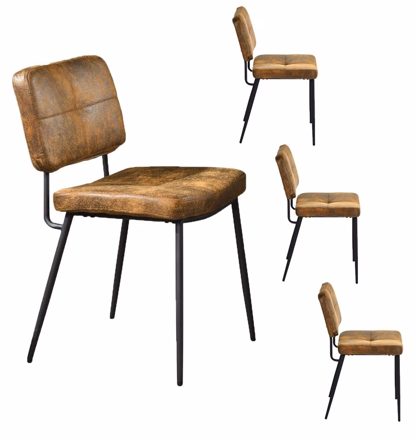 Set di sedie da pranzo – 4 pezzi – Marrone – Design scandinavo retrò – Sedie imbottite con struttura in metallo