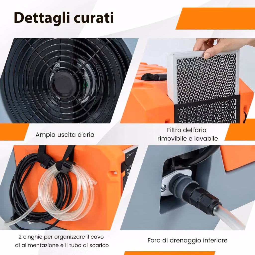 Deumidificatore commerciale Costway con pompa e tubo di scarico, arancione e nero – 2