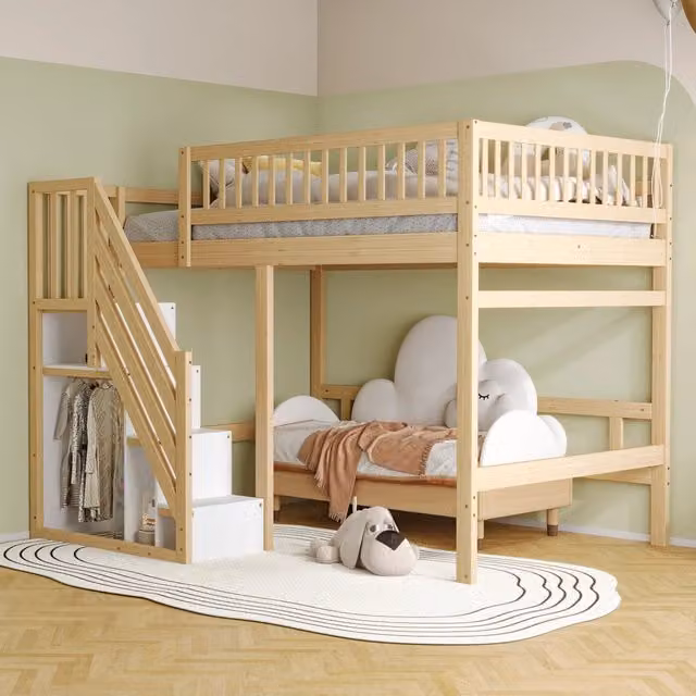 Letto a soppalco in legno massello ¨C Minimal ¨C 140x200 cm colore legno