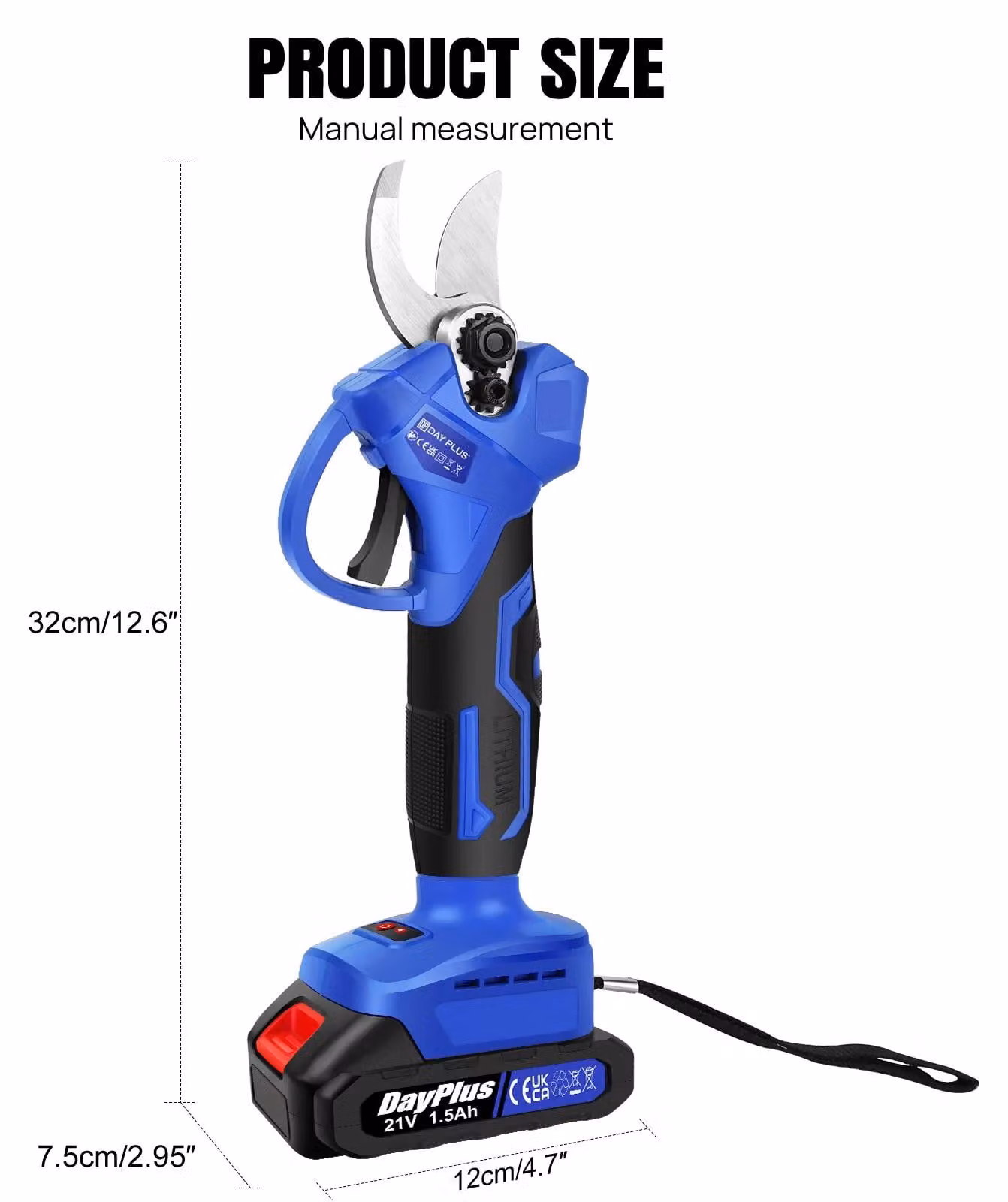 Forbice elettrica da giardino - Potatore a batteria - Motore brushless - 1500 W - 2 batterie da 1,5 Ah - Lame in metallo - Blu