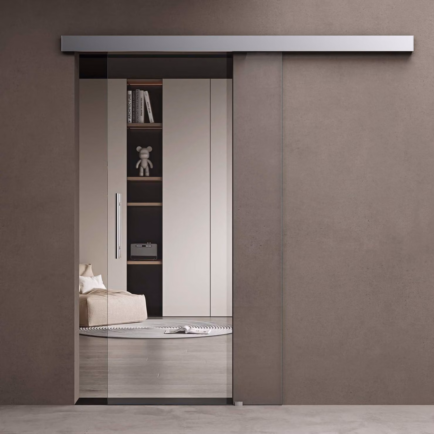 doporro Porta Scorrevole in Vetro Temperato Trasparente 8 mm con Binario e Maniglia Squadrata in Alluminio Cromato 102,5x205 cm - Amalfi20
