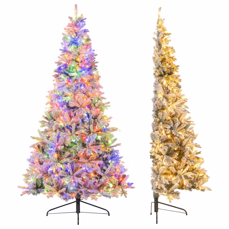 COSTWAY Mezzo albero di Natale artificiale da 180 cm con neve, 180 luci LED, 9 modalità e telecomando, albero di Natale, albero di Natale, albero di Natale artificiale
