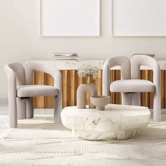 Set 2 Sedie da Pranzo Imbottite in Velluto ¨C Minimal ¨C Design Moderno Gambe in Legno Colore Tortora