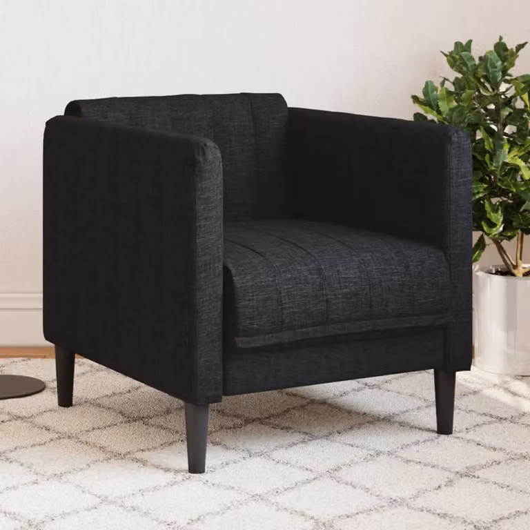 Poltrona moderna vidaXL in tessuto nero con struttura in legno e braccioli, L: 76,5 cm, P: 74,5 cm, H: 69,0 cm