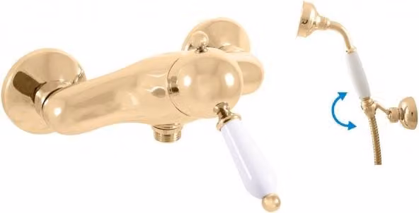 Miscelatore per doccia a parete LABE in ottone placcato oro con maniglia in Vetroceramica..