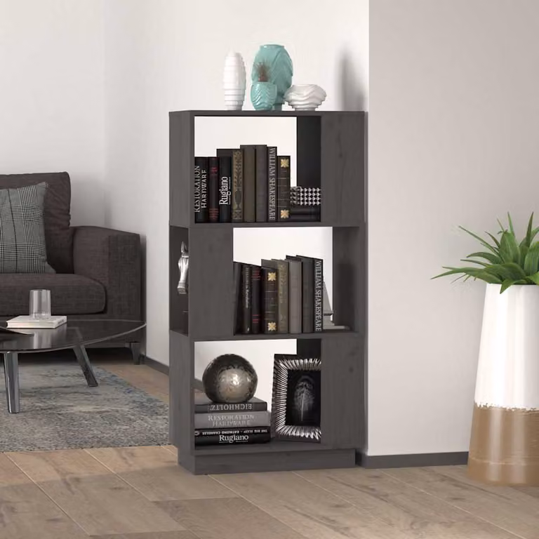Libreria/Divisorio vidaXL in Legno Massello di Pino Grigio L: 51 cm, P: 25 cm, H: 101 cm