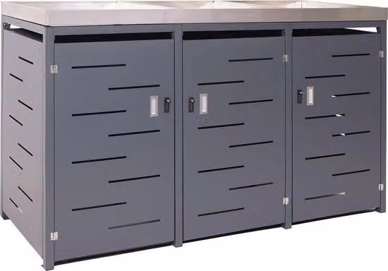 Copertura per 3 bidoni della spazzatura MCW-H40, box per bidoni della spazzatura, fioriera combinata in acciaio inossidabile e metallo 78 kg 125x198x84 cm espandibile
