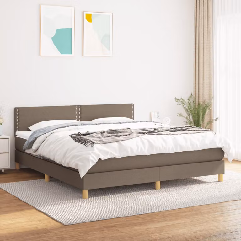 vidaXL Letto Ibrido con Giroletto a Molle e Materasso in Tessuto Beige e Bianco, L/P/H: 180 x 200 x 78 cm