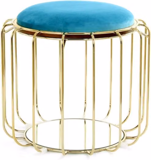 Tavolino e Pouf 2-in-1 Comfortable in Velluto Turchese e Oro